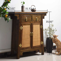 Meuble de rangement d'entrée en bois massif de bouleau, style antique, avec panneaux tressés en rotin, table de séparation de style chinois rétro, Qunshan Y-053 4