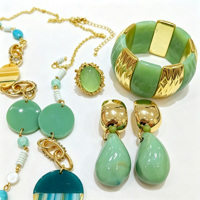Parures de bijoux fantaisie vert menthe en résine et alliage, plaqué or 18 carats, collier, bracelet, bague, boucles d'oreilles pendantes, unisexe, colorées, pour soirée