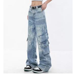 Nueva Llegada, Jeans Holgados Personalizados para Mujer, 100% Algodón, Estilo Y2K, Pantalones Cargo con Múltiples Bolsillos, Denim para Mujer - Product Image 1