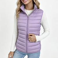 Gilet matelassé léger sans manches pour femme, col montant, fermeture éclair frontale, tendance, vente en gros OEM