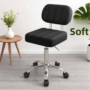 Sillón de Barbería Tapizado en Negro, Silla de Estilismo para Salón, Silla Rodante Ajustable con Respaldo - Product Image 3