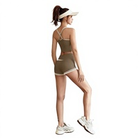 Ensemble 2 pièces de sport et yoga pour femme, sans couture, respirant, léger, avec short et fermeture élastique à la taille