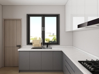 Armoires de cuisine en forme de L avec finition laquée Four encastré et micro-ondes pour une utilisation en appartement