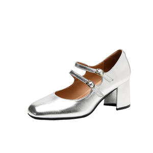 Chaussures Mary Jane rétro françaises à bout carré et talon épais pour femme, avec boucle métallique cousue, respirantes et légères, escarpins de printemps - Product Image 5