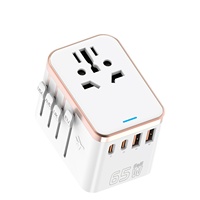 Adaptor Perjalanan Universal Adaptor Perjalanan Seluruh Dunia Dengan Pengisi Daya Cepat GaN 65W dan Sekring Ganda 10A Cocok untuk Pengisi Daya Laptop