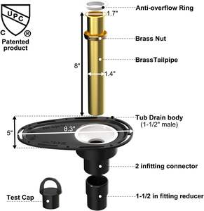 Kit de <span class=keywords><strong>vidange</strong></span> de baignoire autoportante en ABS tuyau en ABS avec CUPC et crépine de baignoire d'îlot pour salle de bain sur débit noir - Product Image 2