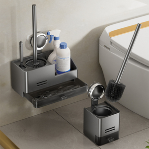 Hot Selling Bathroom <strong>Aluminum</strong> 2 in 1 <strong>Toilet</strong> <strong>Brush</strong> Holder Set Bristle Cleaning <strong>Toilet</strong> <strong>Brush</strong> - Product Image 1