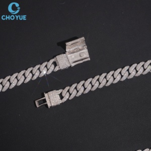 Collar de Cadena de Plata con Baño de Rodio y Moissanita para Mujer, Corte Brillante Redondo, Microincrustaciones, Estilo Hiphop Unisex - Product Image 3