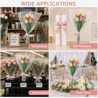 Sacs à fleurs en BOPP trapézoïdaux avec impression blanche, manchon d'emballage en plastique transparent pour bouquets de fleurs fraîches