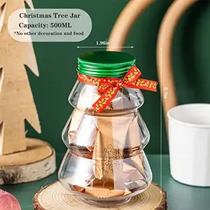 סיטונאי מותאם אישית שקוף דקורטיבי מזון מיכל עץ חג המולד בצורת סוכריות צנצנת עם מכסה שולחן קישוט