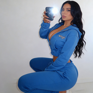 Sudadera con capucha rosa desgastada con logo personalizado y cremallera – Conjunto de chándal de 2 piezas para mujer, joggers de algodón de alta calidad para entrenamiento, venta al por mayor - Product Image 1