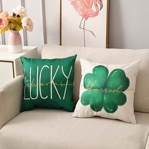 Housse de coussin <span class=keywords><strong>St</strong></span>. Patrick's Day personnalisée imprimée taie d'oreiller en <span class=keywords><strong>lin</strong></span> trèfle vert irlandais - Product Image 1