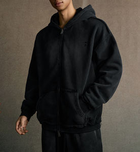 Heth123 Nieuwe Winter Zwaar Gewicht 400gsm Oversized Vintage Zuur Wassen Hoodie Spray Verven Distressed Rits Hoodie - Product Image 6