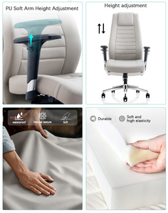 <span class=keywords><strong>Chaise</strong></span> de bureau pivotante de direction moderne en cuir à dossier haut, inclinable, élégante et ergonomique avec hauteur réglable et roulettes - Product Image 2