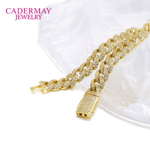 Cadermay Cuban Chain Necklace 10mm Full Diamond Hip Hop Men's Jewelry Gold Silver Moissanite 20 22 24 Inch - Product Image 3