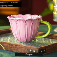 Mug en céramique sculpté floral de luxe populaire de 500 ml, tasses à café en céramique en forme de fleur, mugs à café pour la maison et le bureau