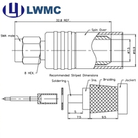 Connecteur RF LWMC SMA Mâle à sertir pour câble LMR400, plaqué or 1.30 Max, commande en gros