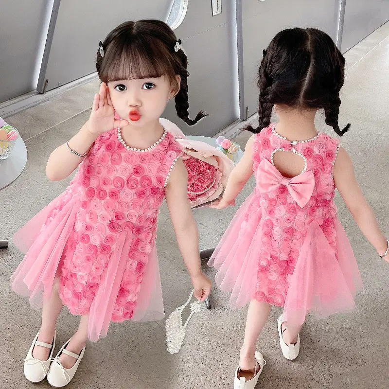 Mới Nhất Thiết Kế Không Tay Váy Mùa Hè Cửa Hàng Váy Cô Gái Váy Công Chúa Puff Dresses Cho Trẻ Em Cô Gái Ngắn 100% Bông Thư