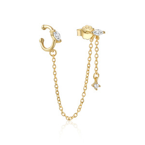 Canner Unique Tassel Chain Fine Jewelry Cuff Stud Earrings S925 Sterling Silver Gold Plated Marquise Zircon 18K - Product Image 1