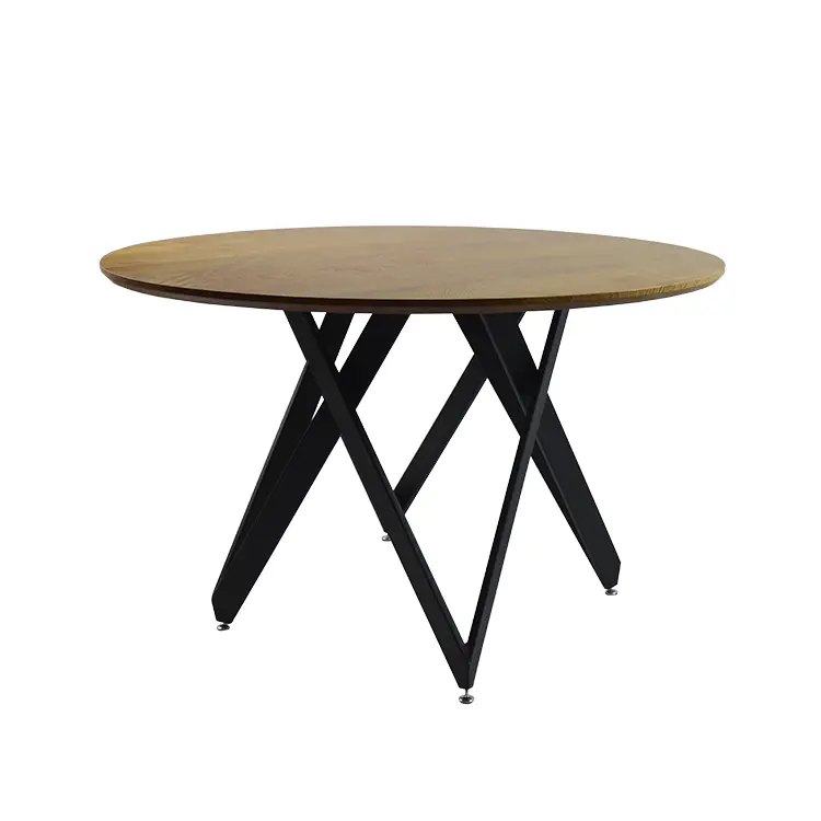 Industrial italian wooden MDF melamine veneer top metal legs simple round dining room table