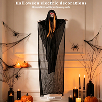 Décoration d'ambiance terrifiante pour Halloween : Fantôme féminin vêtu de noir à commande vocale par induction électrique, idéal pour maison hantée et pièce secrète