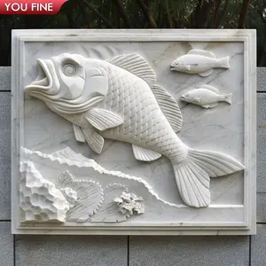 Moderne dekorative Steinmarmor-Fisch-Relief-Skulpturen