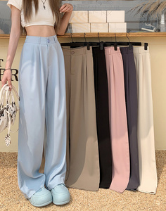 <span class=keywords><strong>Pantaloni</strong></span> Lunghi Plissettati da Ufficio Primaverili e Autunnali a Vita Alta e Gamba Larga per Donna con Bottone Singolo - Product Image 4
