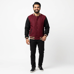 Baseball <b>Jackets</b> With <b>Leather</b> Sleeves Wholesale <b>Long</b> Sleeve Windproof Quilted Men Varsity <b>Jacket</b> - Product Image 1