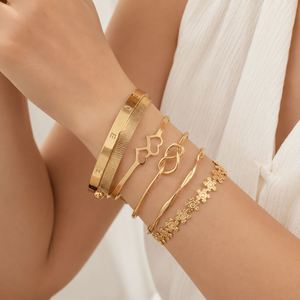 Elegant Letter <b>Love</b> Cuff <b>Bracelet</b> Set Zinc Alloy Gold Silver Color Crystal Rhinestone Heart Flower Infinite 8 Hollow Open - Product Image 1
