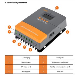בקר מטען סולארי 60 א 12v 24v 36v 48v מקסימום קלט 160v בקר מטען חשמלי - Product Image 2