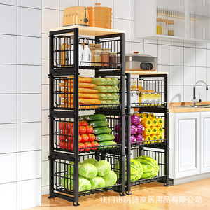 Estante de almacenamiento de verduras para cocina, de 4 niveles, plegable, de metal, para organizar frutas y verduras, tipo vertical, rectangular y duradero. - Product Image 5