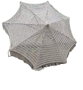Sombrilla de Playa de Macramé de Cuerda de Algodón Tejida a Mano, Diseño Contemporáneo Personalizado, con Borlas Hechas a Mano, Plegable, Ecológica, para Exteriores - Product Image 1