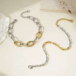 Pulseras y Brazaletes de Moda al por Mayor de Acero Inoxidable 316L, Pulsera de Dos Tonos Chapada en Oro de 14k y 18k para Mujer - Product Image 3
