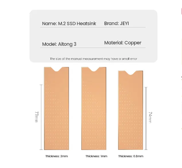 M.2 NVMe SSD-Heizwaschbecken M2 2280 NGFF Festplatte Heizwaschbecken Kupfer-Heizkörper mit Thermowand für Laptop Desktop PC AIO SSD Kühler JEYI