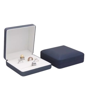 Wholesale Modern Luxury Rectangle Pu Leather Jewelry Ring <b>Storage</b> <b>Box</b> with Square Pattern Multi-Insert Embossed Velvet Lining - Product Image 3