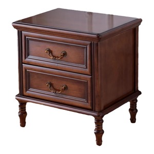 Mesita <span class=keywords><strong>de</strong></span> <span class=keywords><strong>Noche</strong></span> <span class=keywords><strong>de</strong></span> Estilo Americano, <span class=keywords><strong>de</strong></span> Madera Maciza Tallada, con Tiradores <span class=keywords><strong>de</strong></span> Latón Antiguo, 2 Cajones para Almacenamiento, Adecuada para Dormitorios - Product Image 1