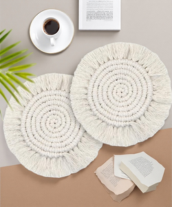Posavasos <span class=keywords><strong>de</strong></span> Macramé Hechos a Mano con Cuerda <span class=keywords><strong>de</strong></span> Algodón, Tapete Tejido para Vasos con Patrón Ornamental y Borla para Vino - Product Image 2