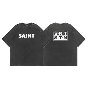 تيشيرت أسود عتيق عالي الجودة SAINT MICHAEL نسخة أعلى مستوى 1:1 ملابس مصممة للبيع بالجملة