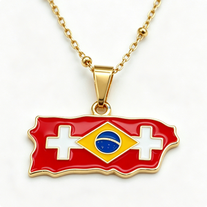 Pendentif irrégulier en alliage de zinc plaqué or avec motif drapeau suisse et brésilien pour souvenir patriotique - Product Image 2