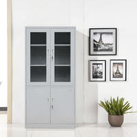 Meubles de bureau modernes, armoire de classement en acier avec porte semi-verrée, armoire de bureau en métal avec serrure