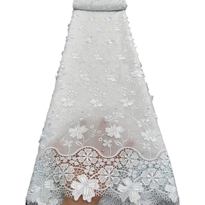 NI.AI - Tela de Encaje Suizo con Apliques Florales Africanos Nigerianos, Borde de Encaje con Ojales, Bordado 3D, Tela de Encaje con Pedrería para Vestidos de Fiesta - Product Image 2