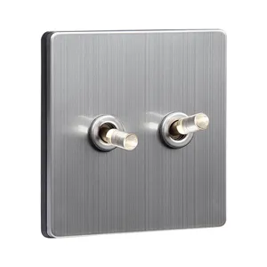 Metal brushed panel + Brass Crystal Toggle Switch Wall Light Retro Home Hotel Socket 220V 1G2G3G4G Pull Switch SW-4600