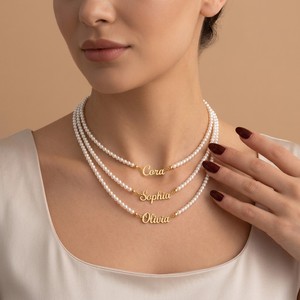 Custom Name Pearl Necklace 18K Gold Plated Waterproof Tarnish-Free <strong>Handcrafted</strong> Personalized Pearl <strong>Jewelry</strong> for Women Wholesale - Product Image 4