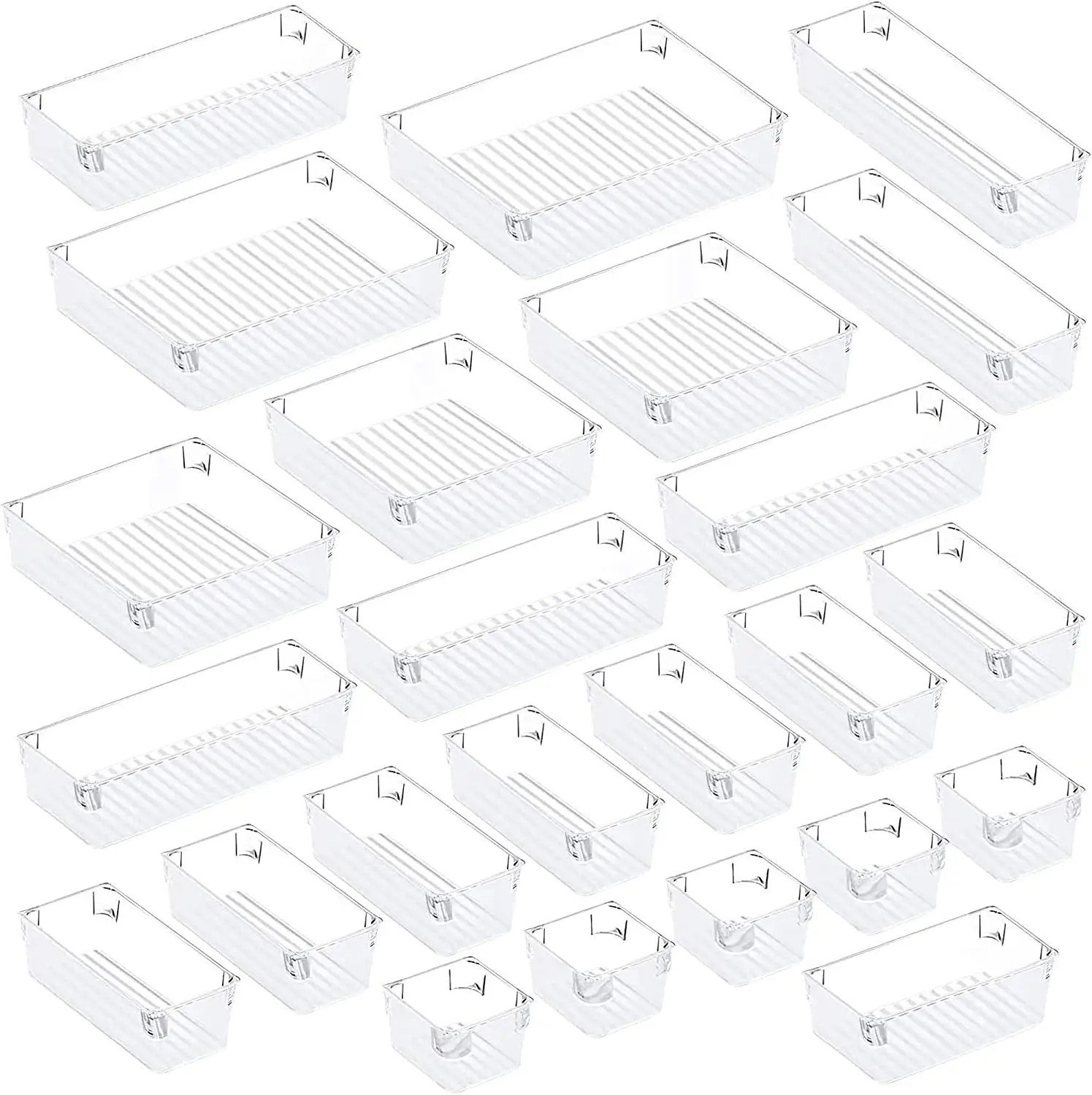 Desk Drawer Organizer Trays Set For Cutlery Makeup Tools Hot Sale Multi-purpose Plastic Storage Boxes Bins Acrylic Clear