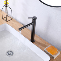 Robinet de salle de bain à col long en laiton massif, finition bronze canon, pour eau chaude et froide