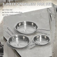 Juego de Utensilios de Cocina de 3 Piezas, Sartén de Acero Inoxidable de 5 Capas, Revestimiento de Acero Inoxidable, Apto para Inducción