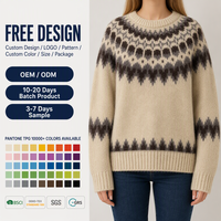 Pull en tricot Fair Isle personnalisé pour femme, col rond, marron avoine, motif de jauge circulaire, usine OEM ODM