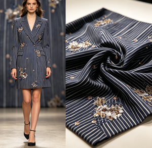 <span class=keywords><strong>Tissu</strong></span> rayé unique associé à une broderie exquise de paillettes et de perles, élégant et haut de gamme. - Product Image 1
