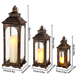 Bộ 3 Đèn Lồng nến cổ điển vuông màu đen với bàn chải vàng kim loại đèn Lồng Nến với đầu treo cho trang trí nhà mộc mạc - Product Image 4