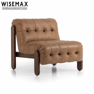 WISEMAX Mobilier de salon vintage en bois massif Canapé simple Chaise en peluche avec bouton en <span class=keywords><strong>cuir</strong></span> capitonné <span class=keywords><strong>Fauteuil</strong></span> <span class=keywords><strong>club</strong></span> d'appoint - Product Image 2